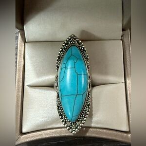 Turquoise and Silver Color Women's Fashion Ring